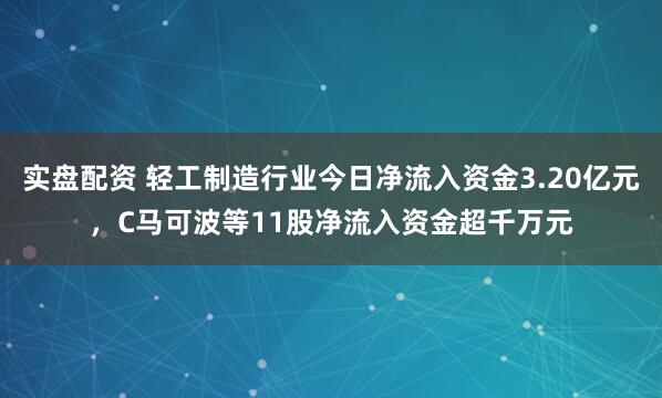 实盘配资 轻工制造行业今日净流入资金3.20亿元，C马可波等11股净流入资金超千万元